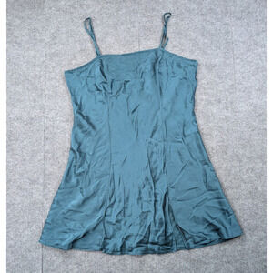 Vintage Victorias Secret Silk Slip Dress Womens Medium Teal Mini 90s Fairy Glam